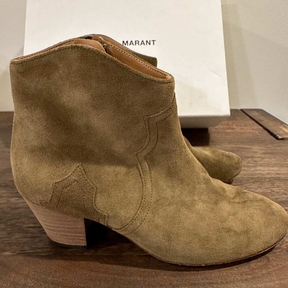 Isabel Marant Dicker Western Ankle Boots in Taupe Suede - Size 37